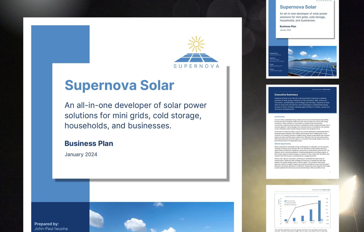 Solar Energy Developer Business Plan Supernova Solar